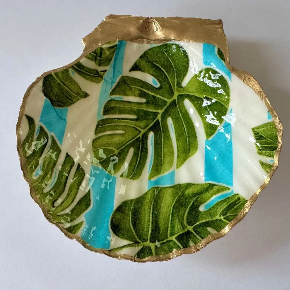 Tropical Monstera Seashell Trinket Jewelry Dish